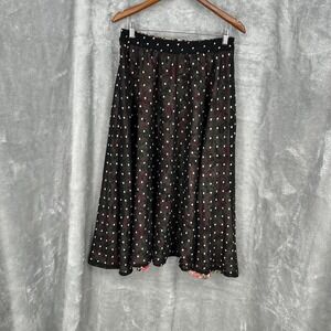 Reversible Floral Polka Dot Sheer Midi Skirt Black Pink Elastic W 15 in L 31 in